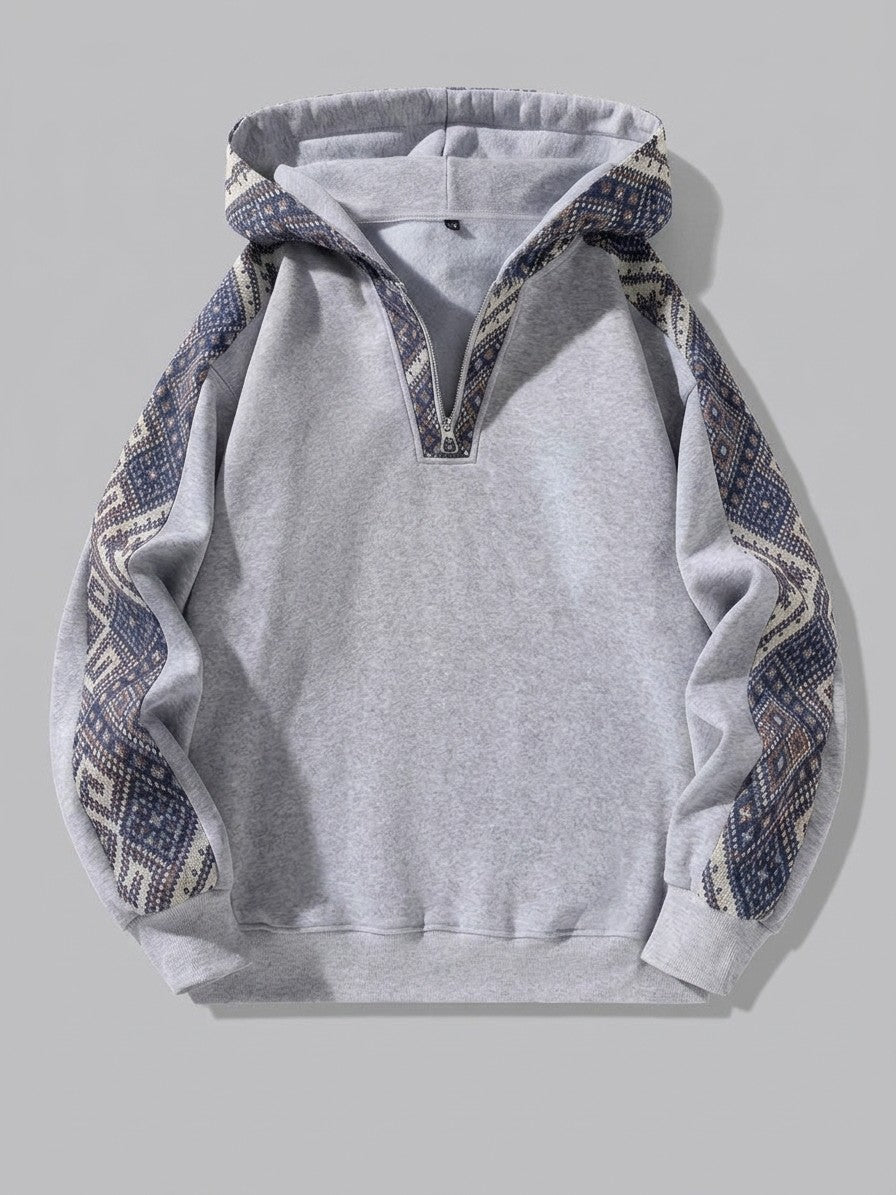 Gavi Men's Ethnic Jacquard Half-Zip Tracksuit Set — lightheathergreytop — packshot