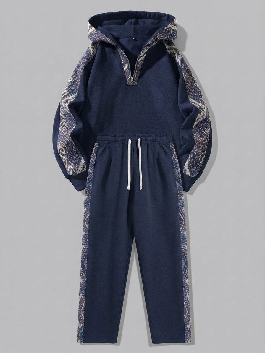 Gavi Men's Ethnic Jacquard Half-Zip Tracksuit Set — navy — packshot