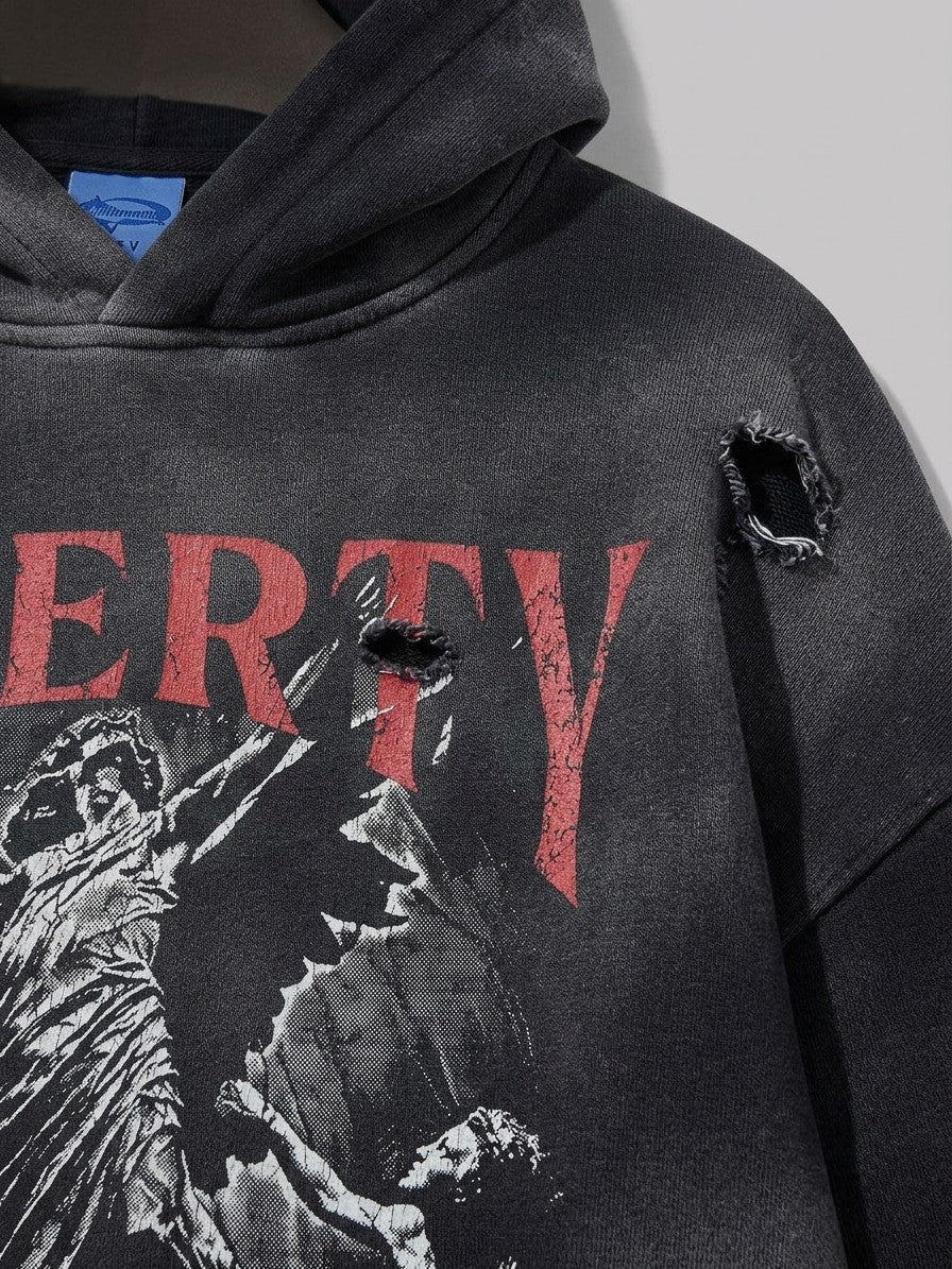 Gavirate Men's Faded Angel Statue Hoodie — black — detail-2