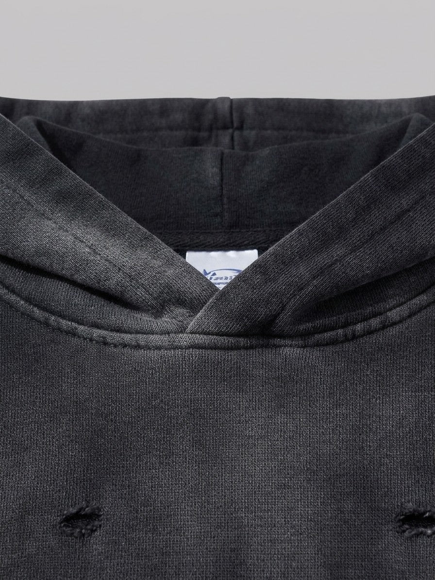 Gavirate Men's Faded Angel Statue Hoodie — black — detail-collar