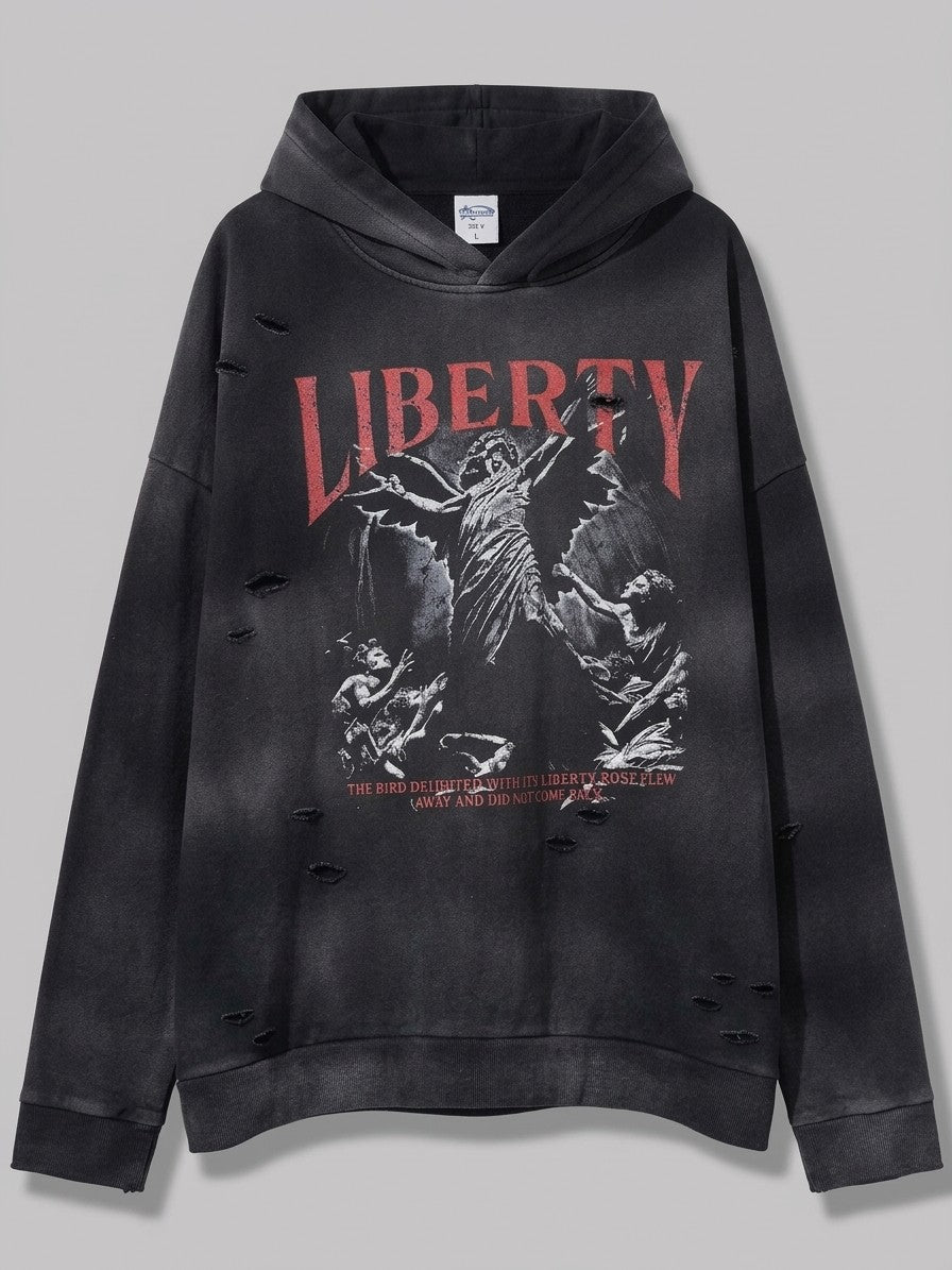 Gavirate Men's Faded Angel Statue Hoodie — black — detail