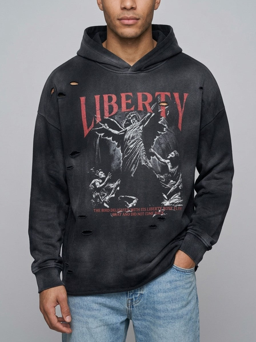 Gavirate Men's Faded Angel Statue Hoodie — black — front