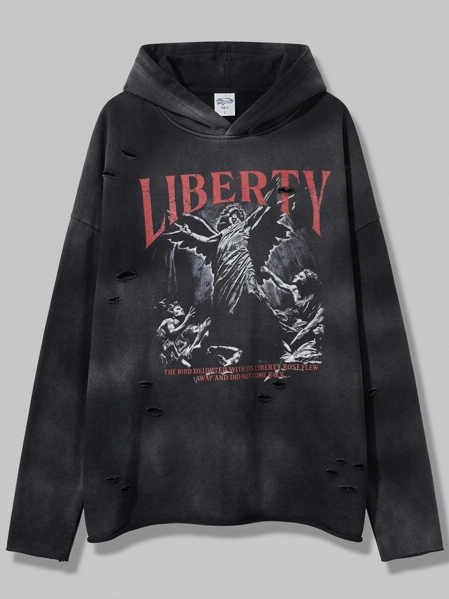 Gavirate Men's Faded Angel Statue Hoodie — black — packshot
