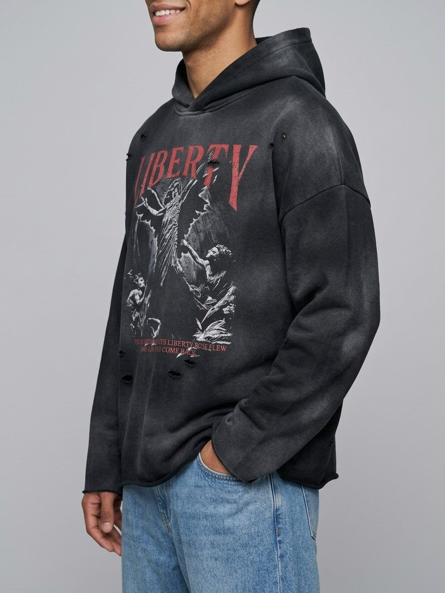 Gavirate Men's Faded Angel Statue Hoodie — black — side