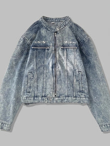 Gela Men's Cropped Zip Racer Denim Jacket