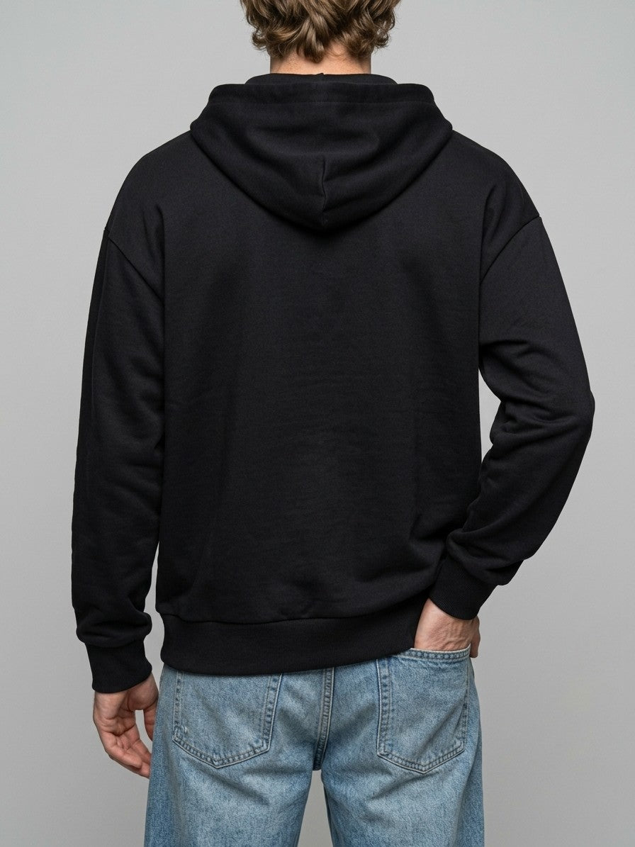 Gemona Men's Paint Splatter Badge Zip-Up Hoodie — black — back