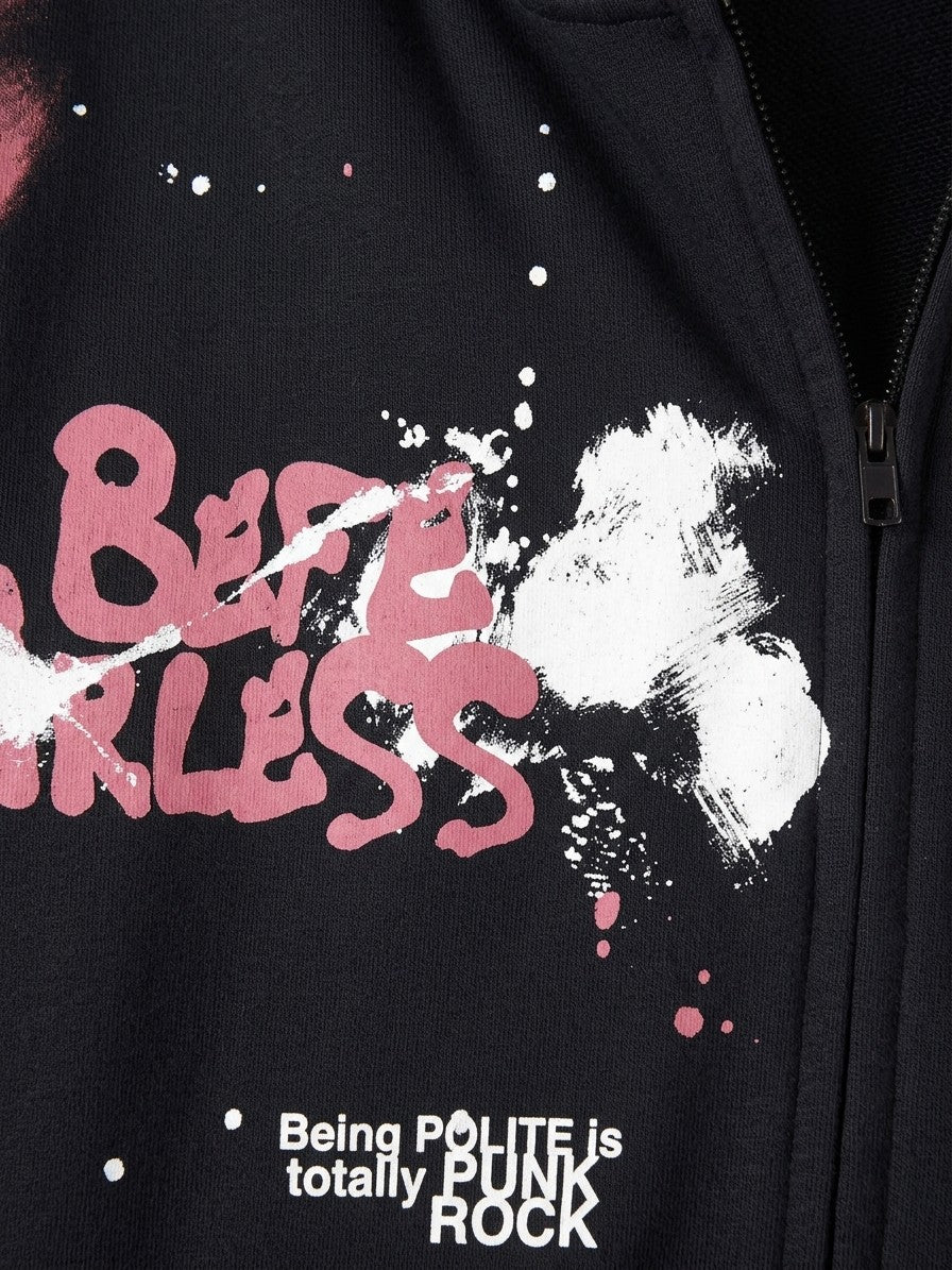 Gemona Men's Paint Splatter Badge Zip-Up Hoodie — black — detail-2