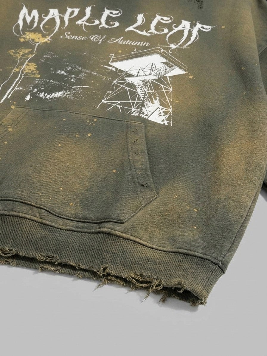 Genzano Men's Sun-Faded Lookout Tower Hoodie — armygreen — detail-collar
