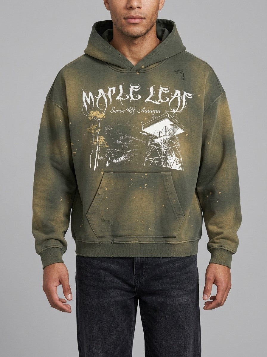 Genzano Men's Sun-Faded Lookout Tower Hoodie — armygreen — front
