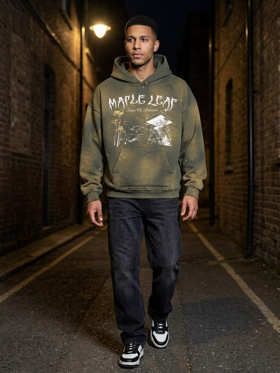 Genzano Men's Sun-Faded Lookout Tower Hoodie — armygreen — lifestyle