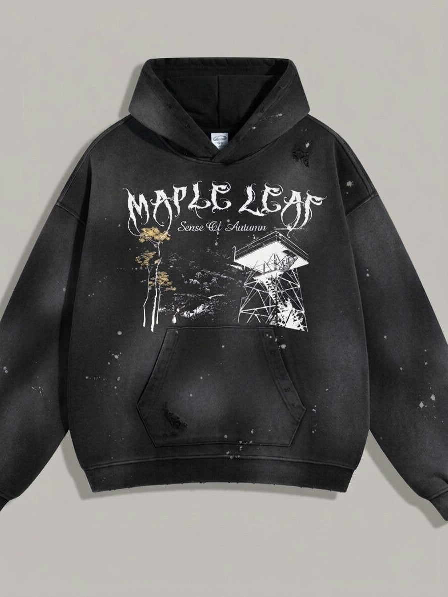 Genzano Men's Sun-Faded Lookout Tower Hoodie — black — packshot