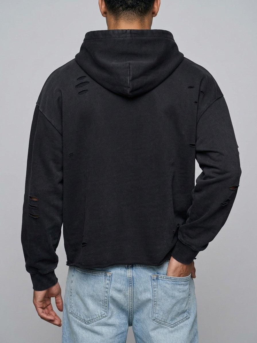 Gerace Men's Ripped Cherub Sketch Hoodie — destroyblack — back