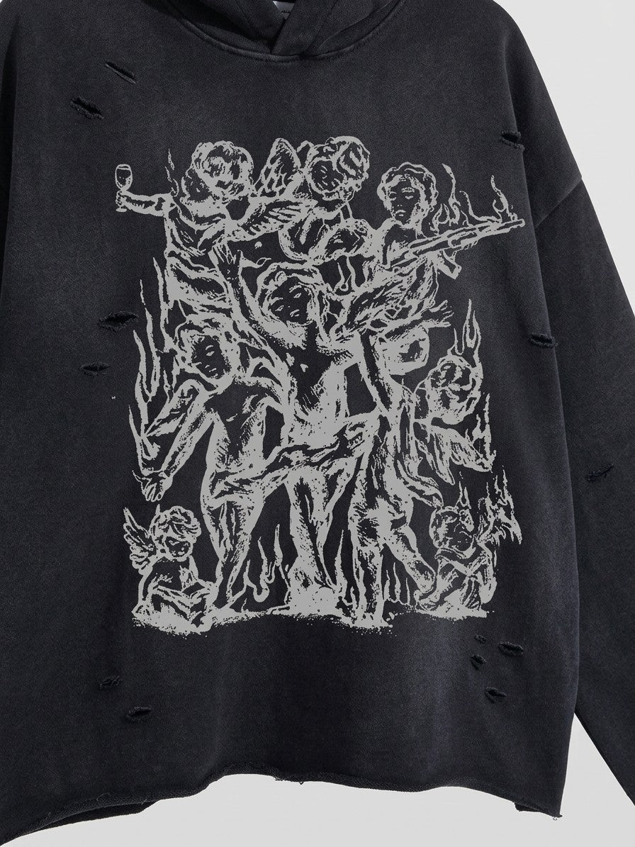 Gerace Men's Ripped Cherub Sketch Hoodie — destroyblack — detail-2