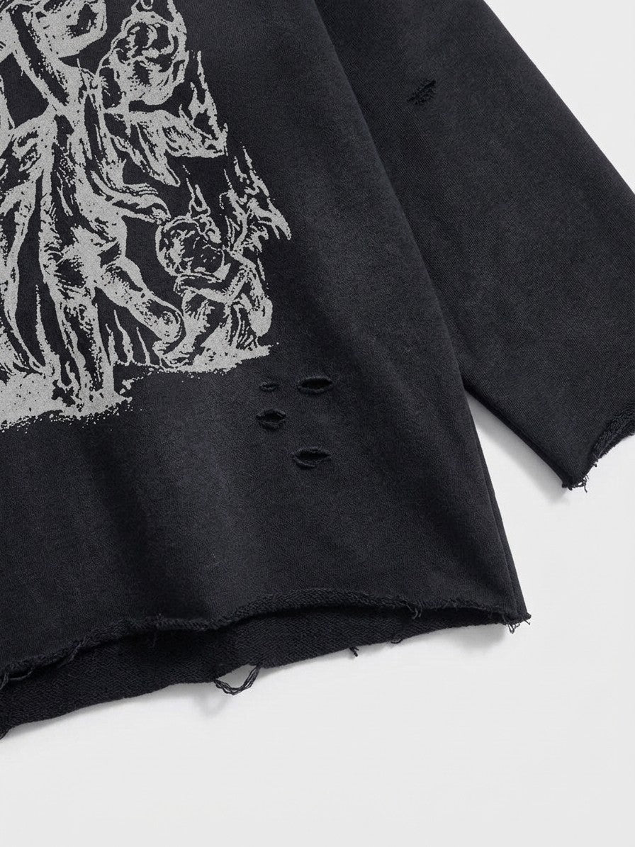 Gerace Men's Ripped Cherub Sketch Hoodie — destroyblack — detail-collar