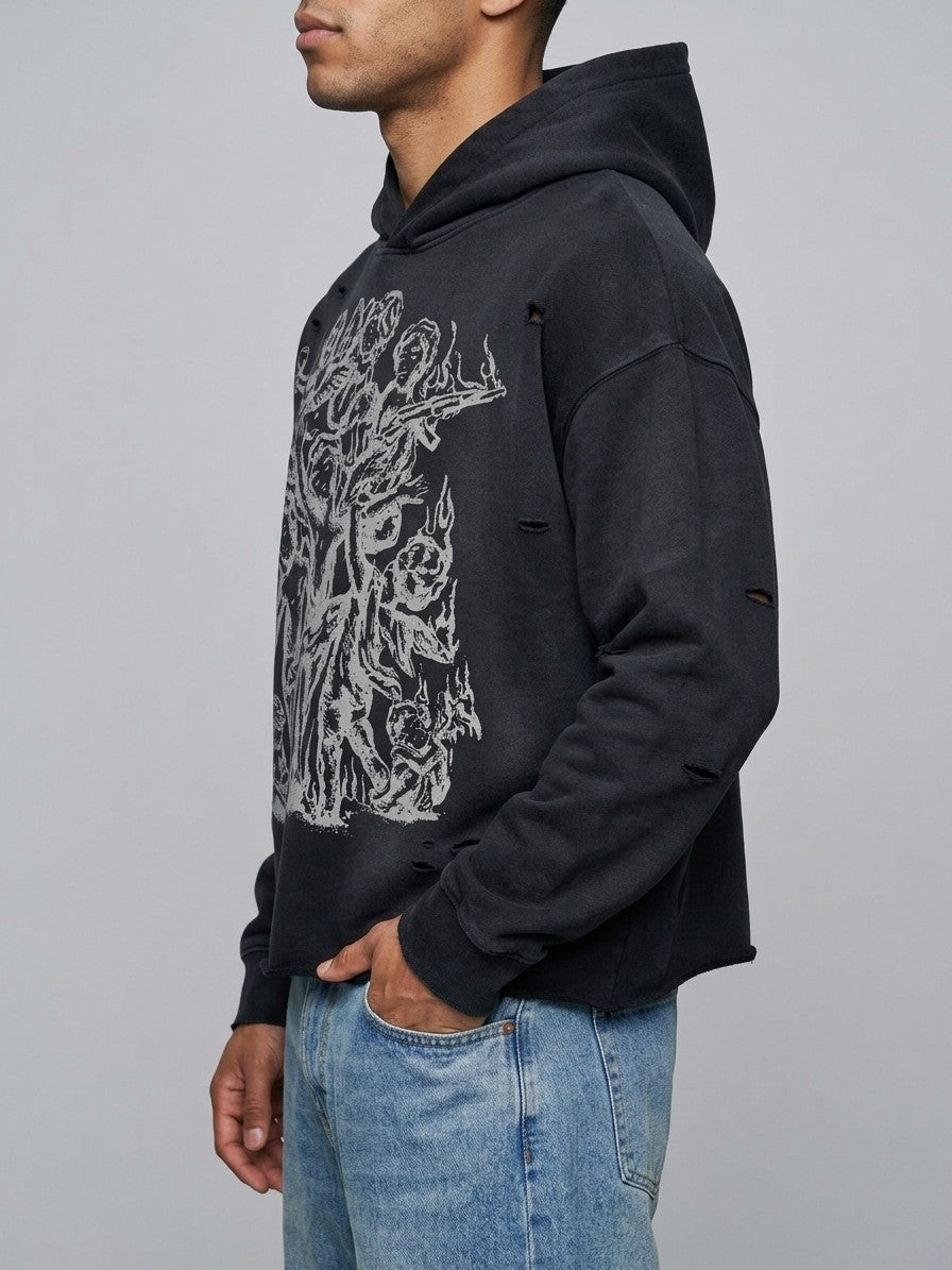 Gerace Men's Ripped Cherub Sketch Hoodie — destroyblack — side