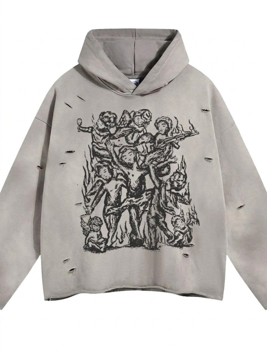 Gerace Men's Ripped Cherub Sketch Hoodie — destroygray — packshot