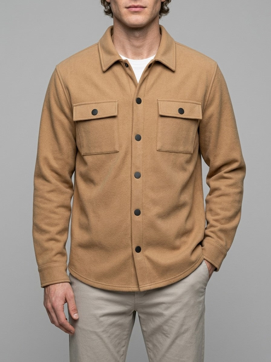 Ghiffa Men's Brushed Twin-Pocket Shirt Jacket — camel — front
