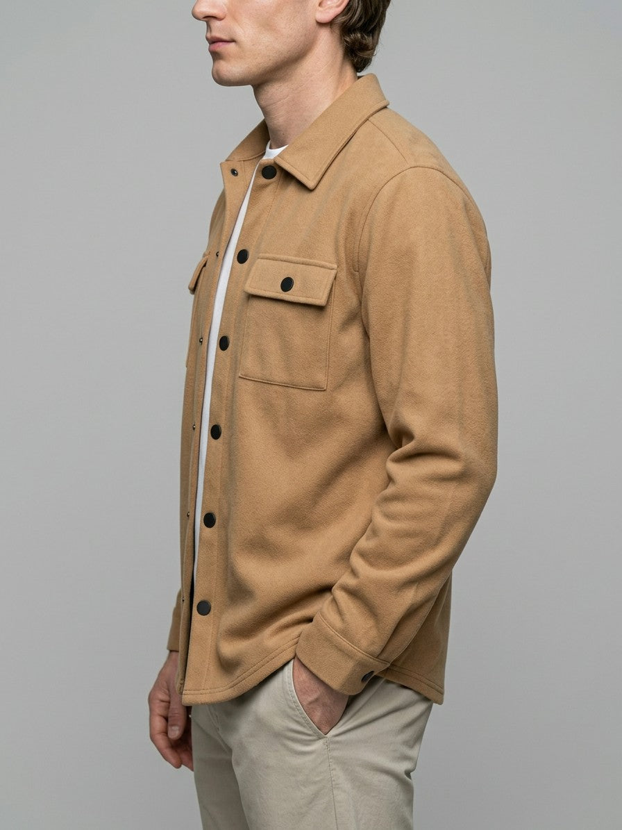 Ghiffa Men's Brushed Twin-Pocket Shirt Jacket — camel — side