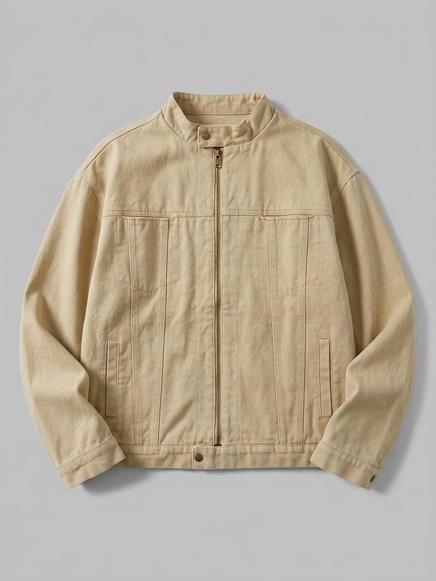 Gioiosa Men's Stand-Collar Canvas Work Jacket — khaki — packshot