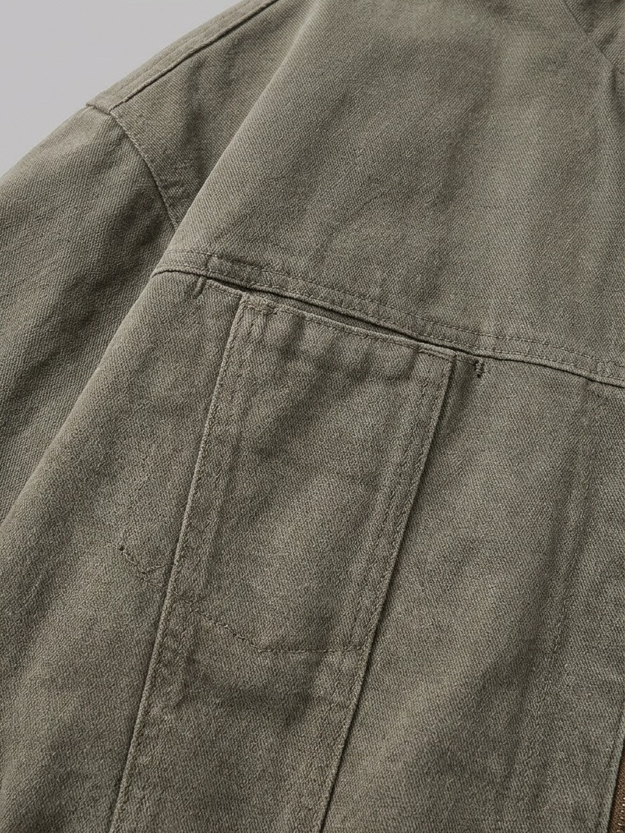 Gioiosa Men's Stand-Collar Canvas Work Jacket — olivegray — detail-2