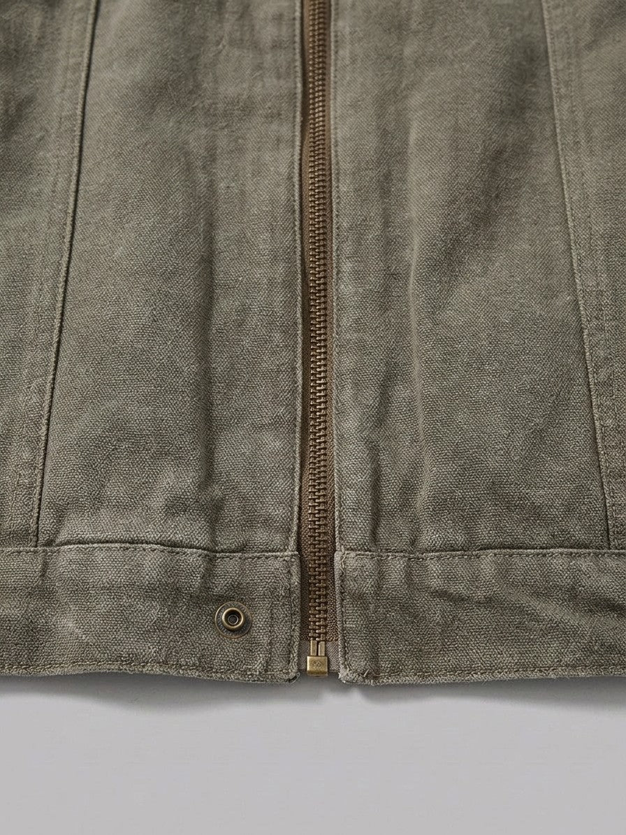 Gioiosa Men's Stand-Collar Canvas Work Jacket — olivegray — detail-collar