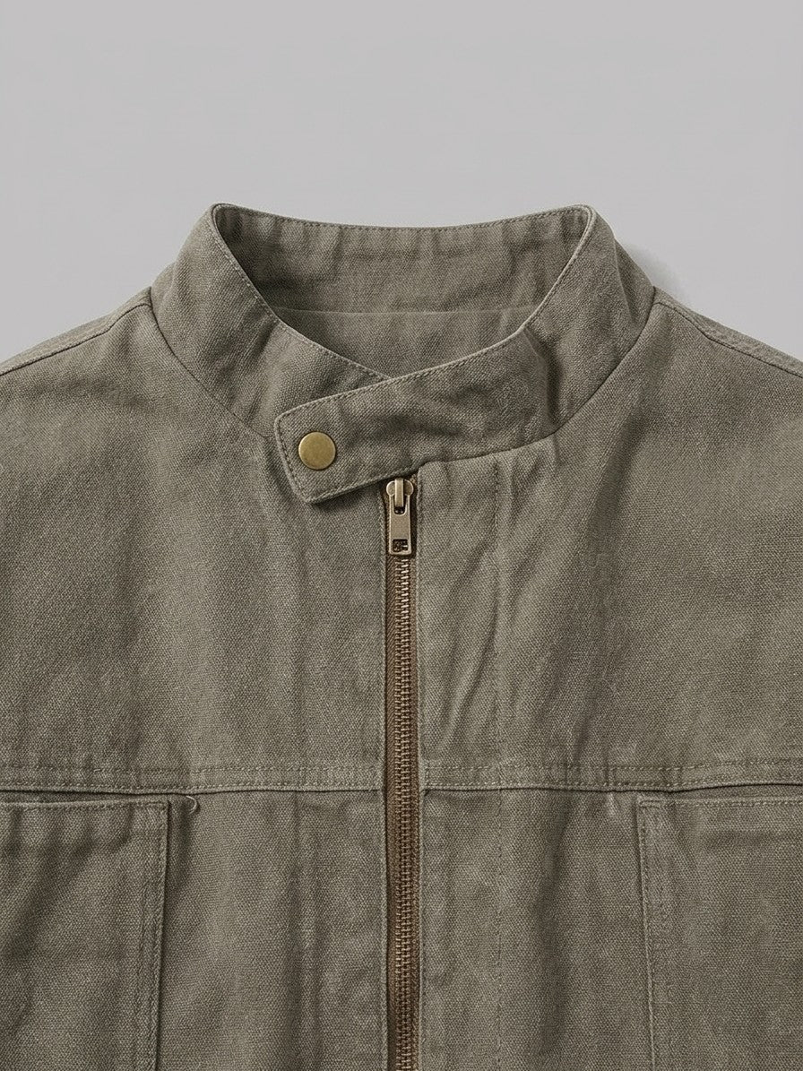 Gioiosa Men's Stand-Collar Canvas Work Jacket — olivegray — detail