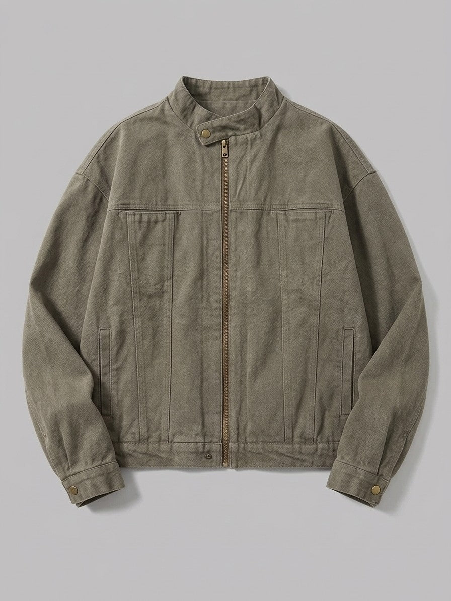 Gioiosa Men's Stand-Collar Canvas Work Jacket — olivegray — packshot