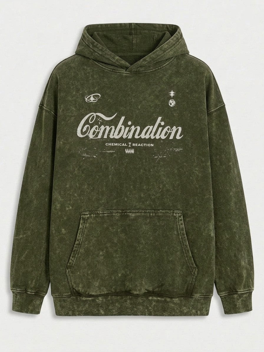 Giulianova Men's Mineral Wash Script Hoodie — armygreen — packshot