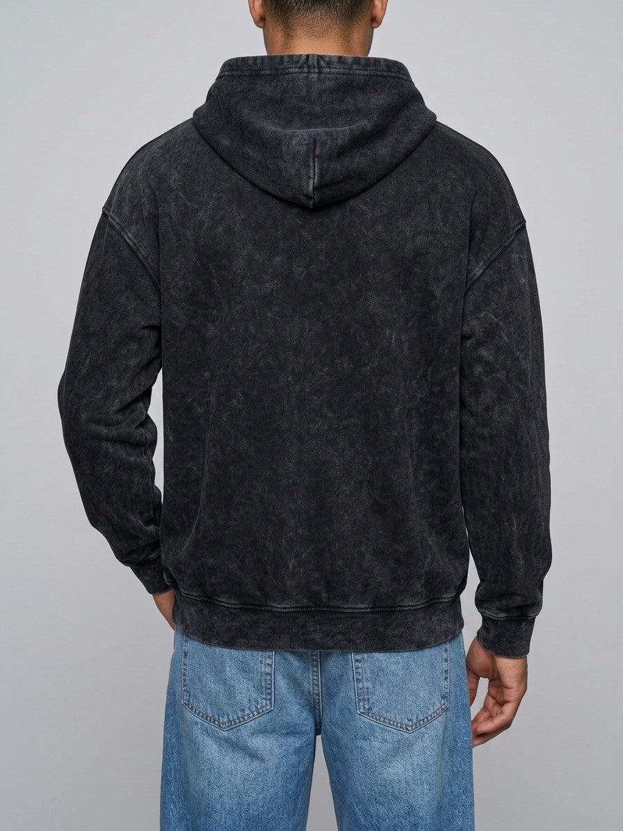 Giulianova Men's Mineral Wash Script Hoodie — black — back