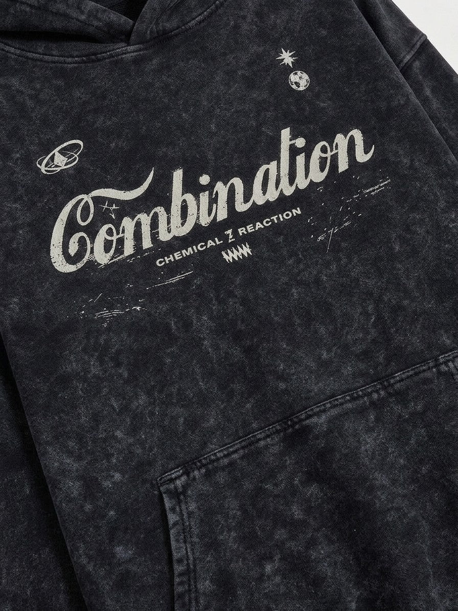 Giulianova Men's Mineral Wash Script Hoodie — black — detail-2
