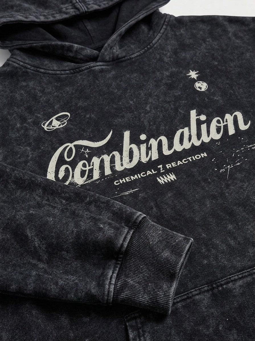 Giulianova Men's Mineral Wash Script Hoodie — black — detail-collar