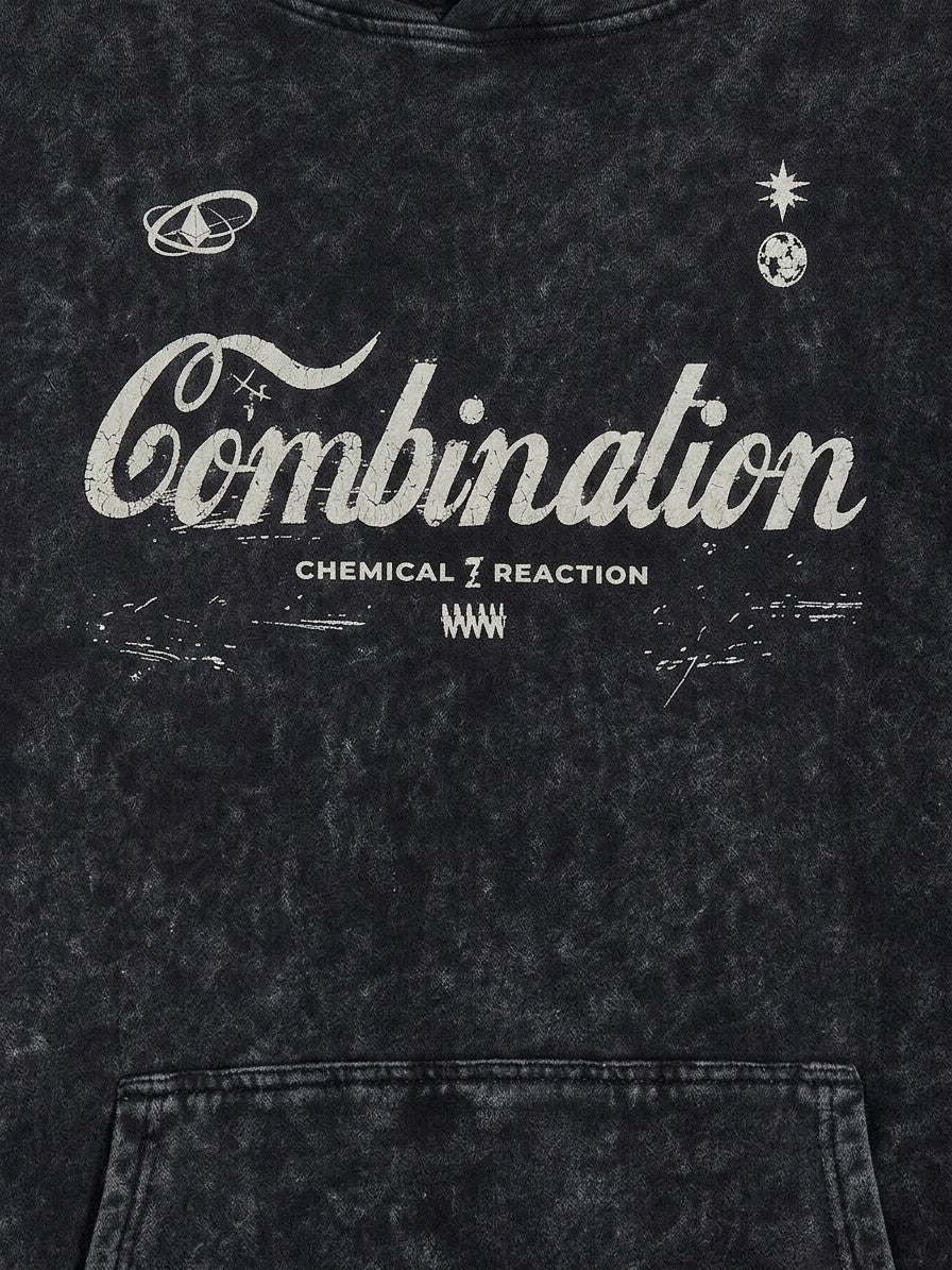 Giulianova Men's Mineral Wash Script Hoodie — black — detail