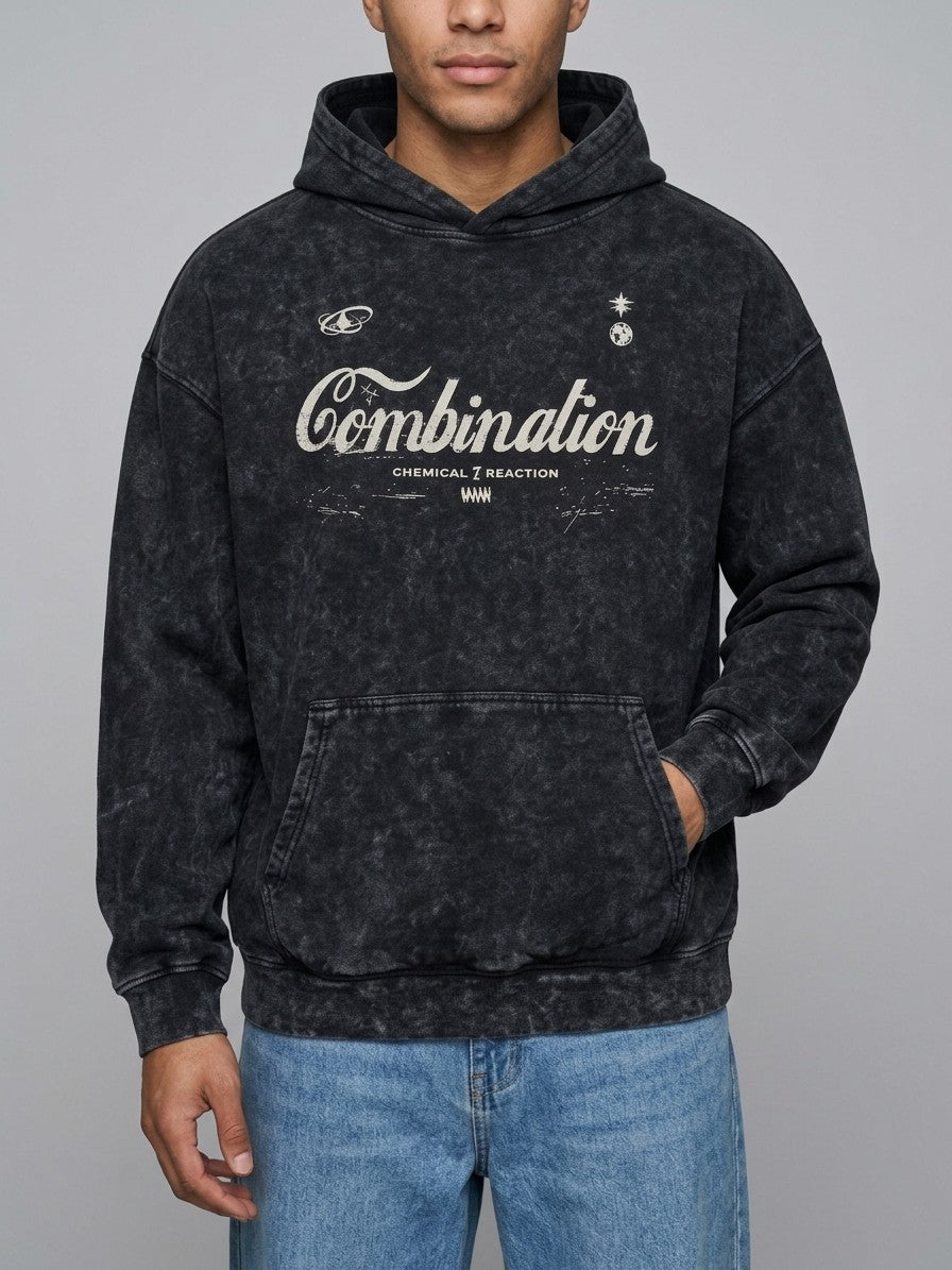 Giulianova Men's Mineral Wash Script Hoodie — black — front