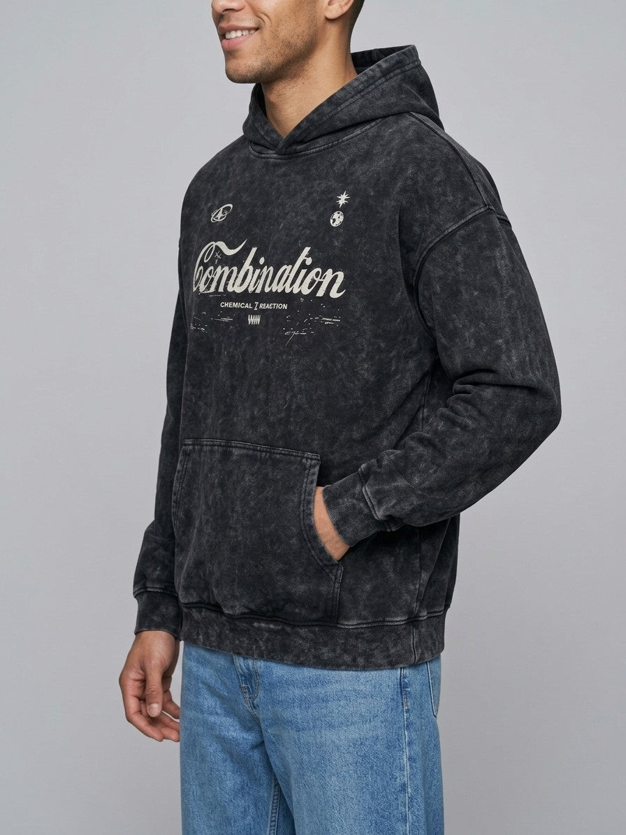 Giulianova Men's Mineral Wash Script Hoodie — black — side