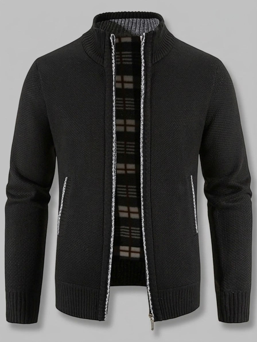 Gorizia Men's Zip-Up Stand-Collar Cardigan — black — packshot