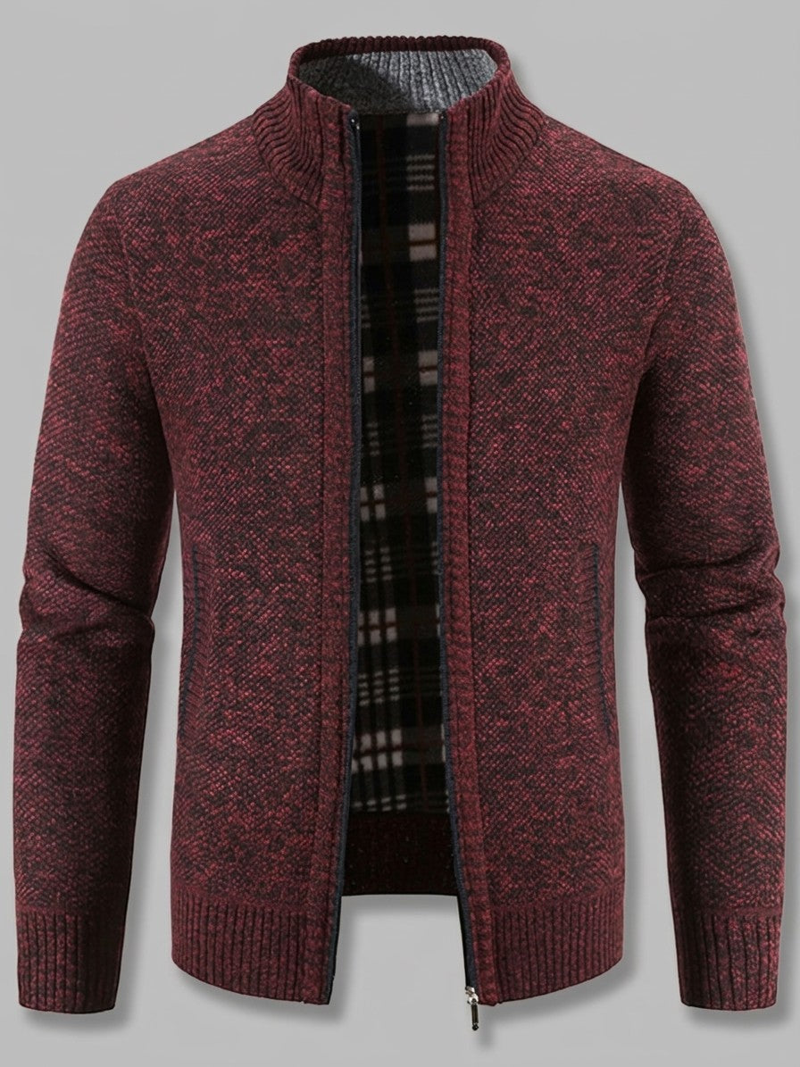 Gorizia Men's Zip-Up Stand-Collar Cardigan — burgundy — packshot