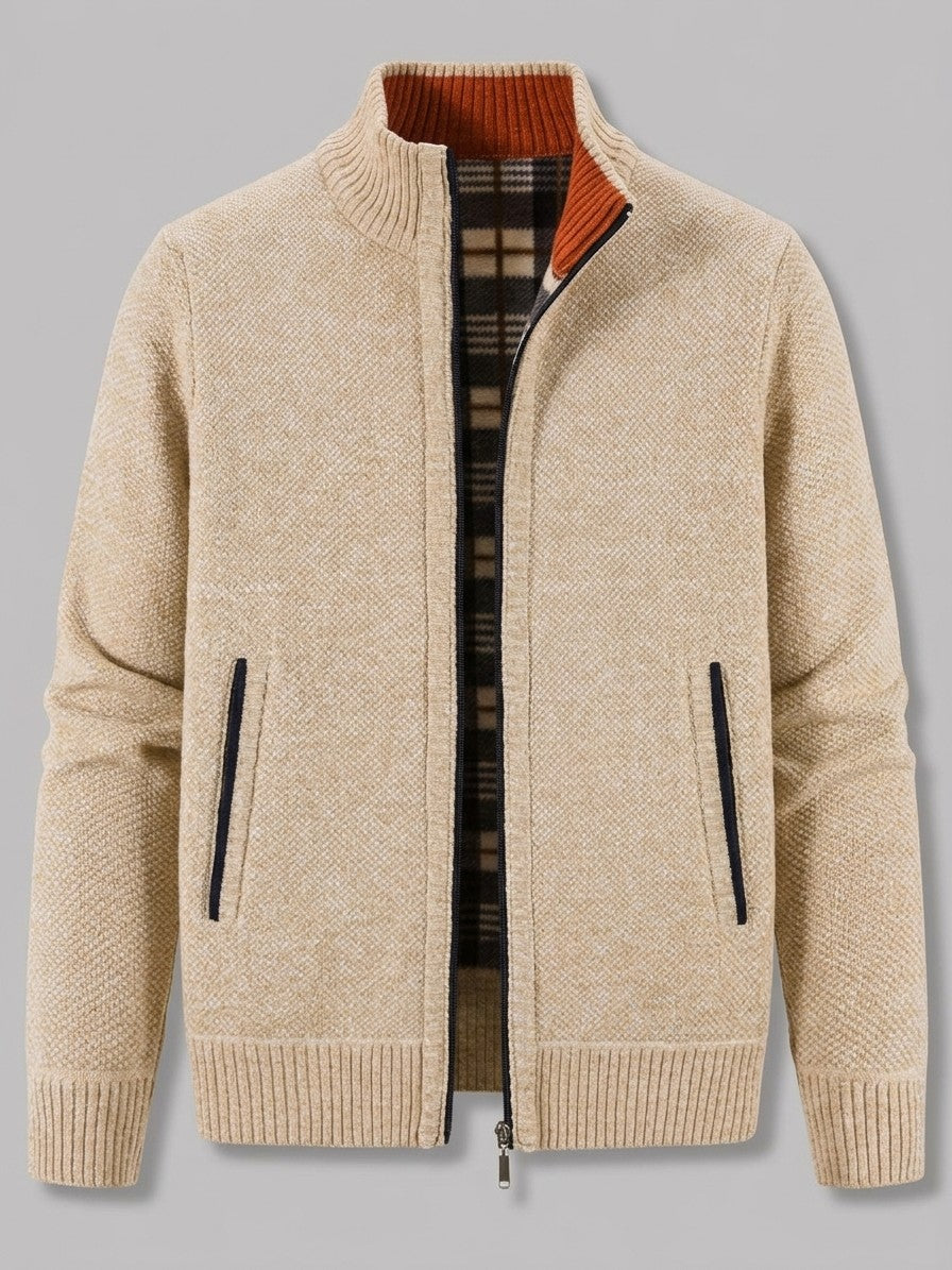 Gorizia Men's Zip-Up Stand-Collar Cardigan — khaki — packshot
