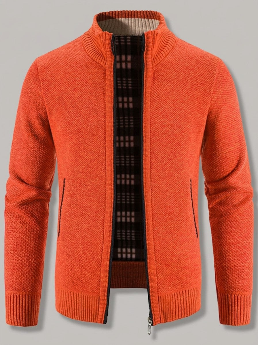 Gorizia Men's Zip-Up Stand-Collar Cardigan — orange — packshot