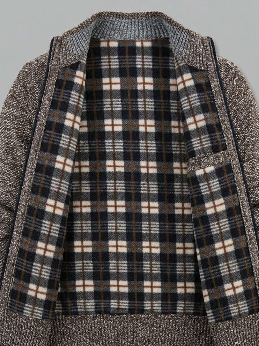 Gorizia Men's Zip-Up Stand-Collar Cardigan — taupe — detail-2