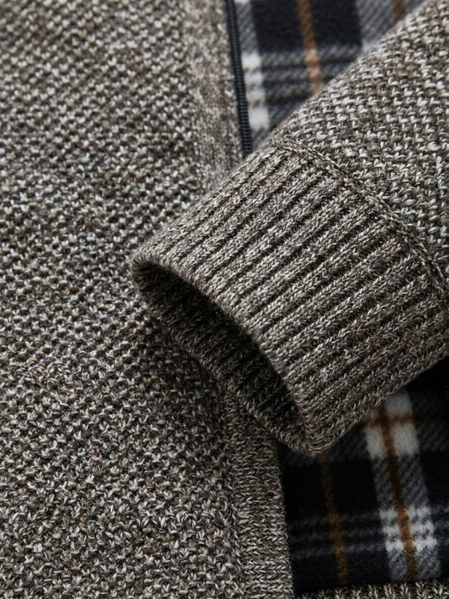 Gorizia Men's Zip-Up Stand-Collar Cardigan — taupe — detail