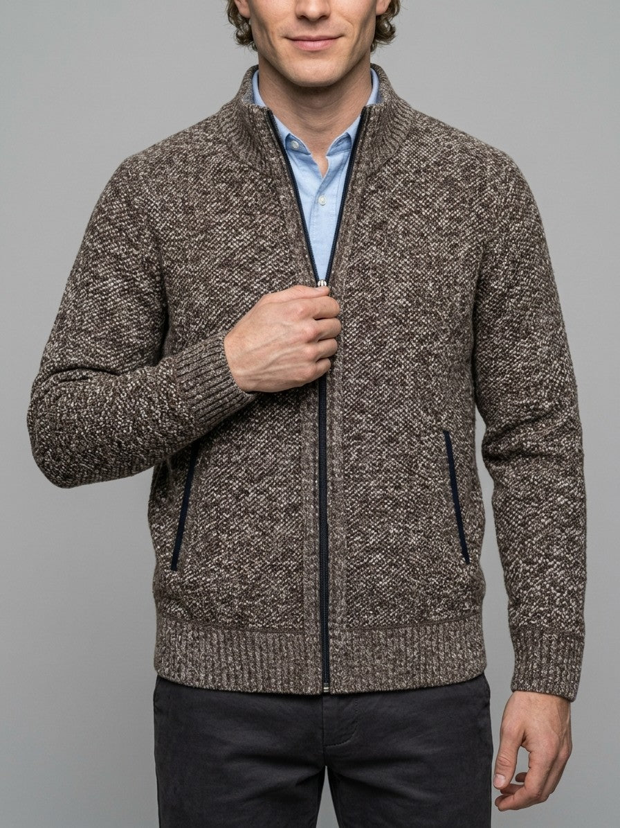 Gorizia Men's Zip-Up Stand-Collar Cardigan — taupe — front
