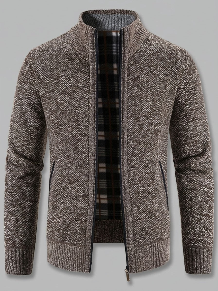 Gorizia Men's Zip-Up Stand-Collar Cardigan — taupe — packshot