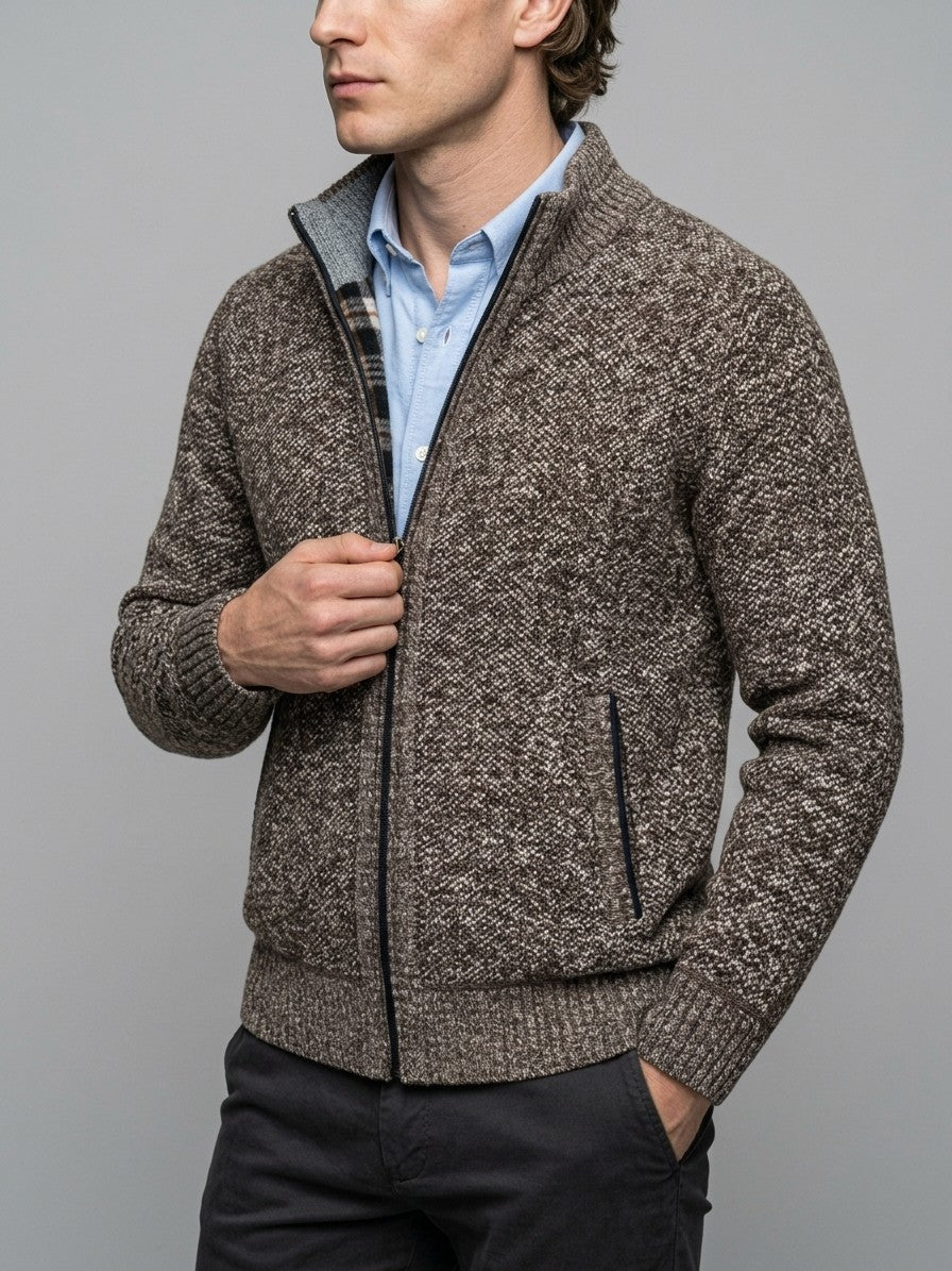 Gorizia Men's Zip-Up Stand-Collar Cardigan — taupe — side
