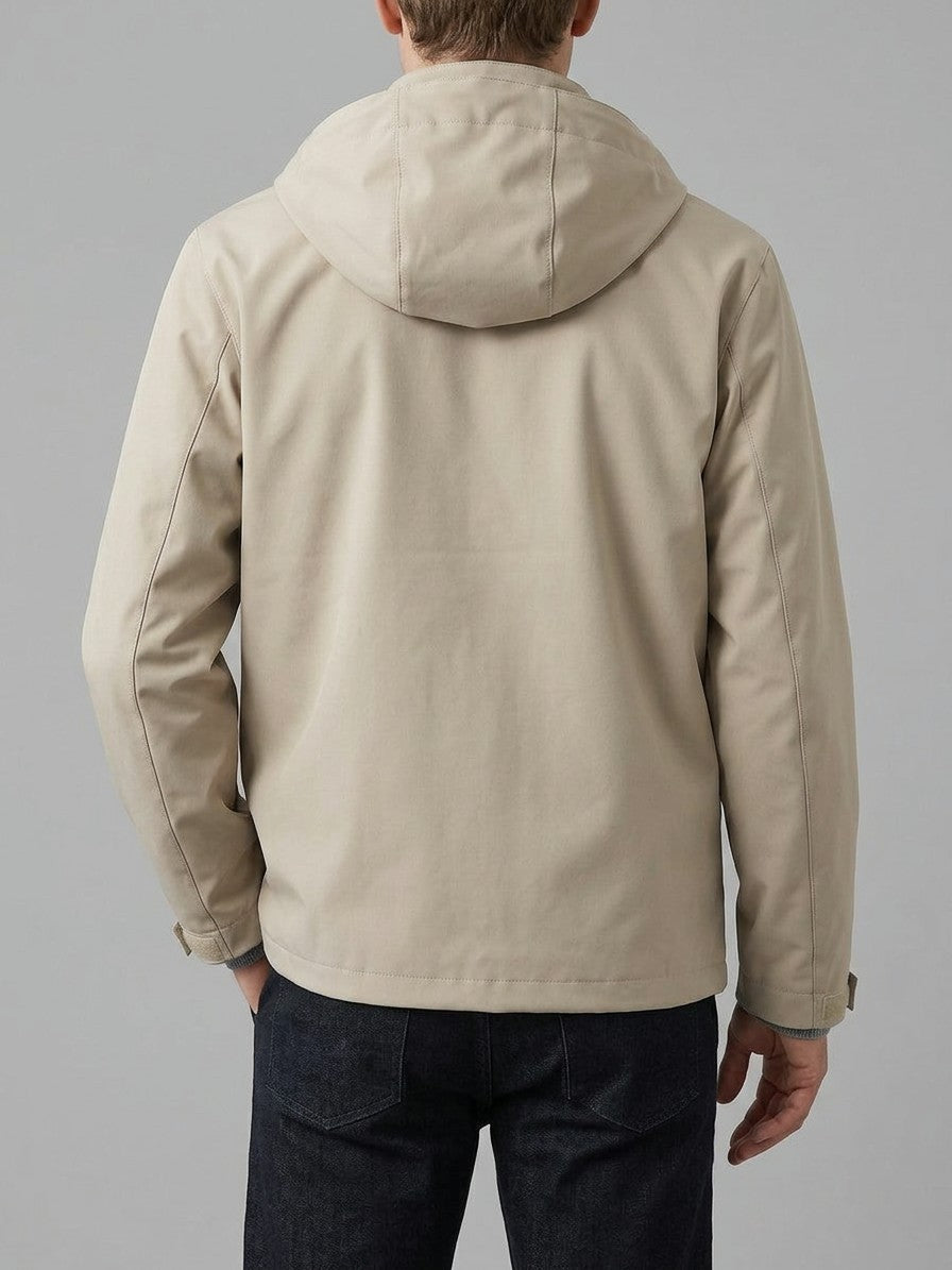 Gozzano Men's Hooded Storm-Flap Rain Jacket — beige — back