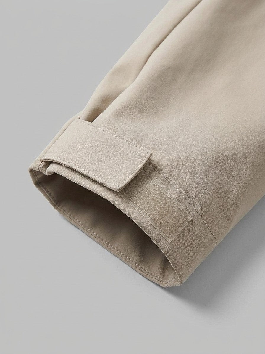 Gozzano Men's Hooded Storm-Flap Rain Jacket — beige — detail-collar