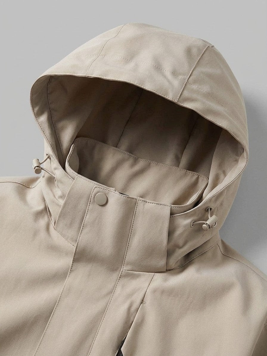 Gozzano Men's Hooded Storm-Flap Rain Jacket — beige — detail