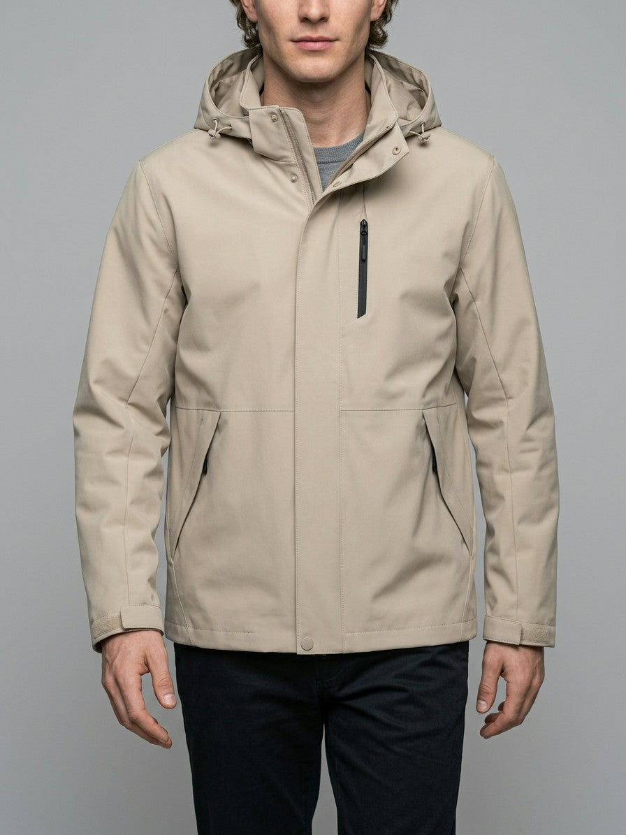 Gozzano Men's Hooded Storm-Flap Rain Jacket — beige — front
