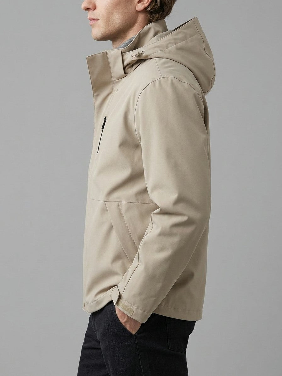 Gozzano Men's Hooded Storm-Flap Rain Jacket — beige — side