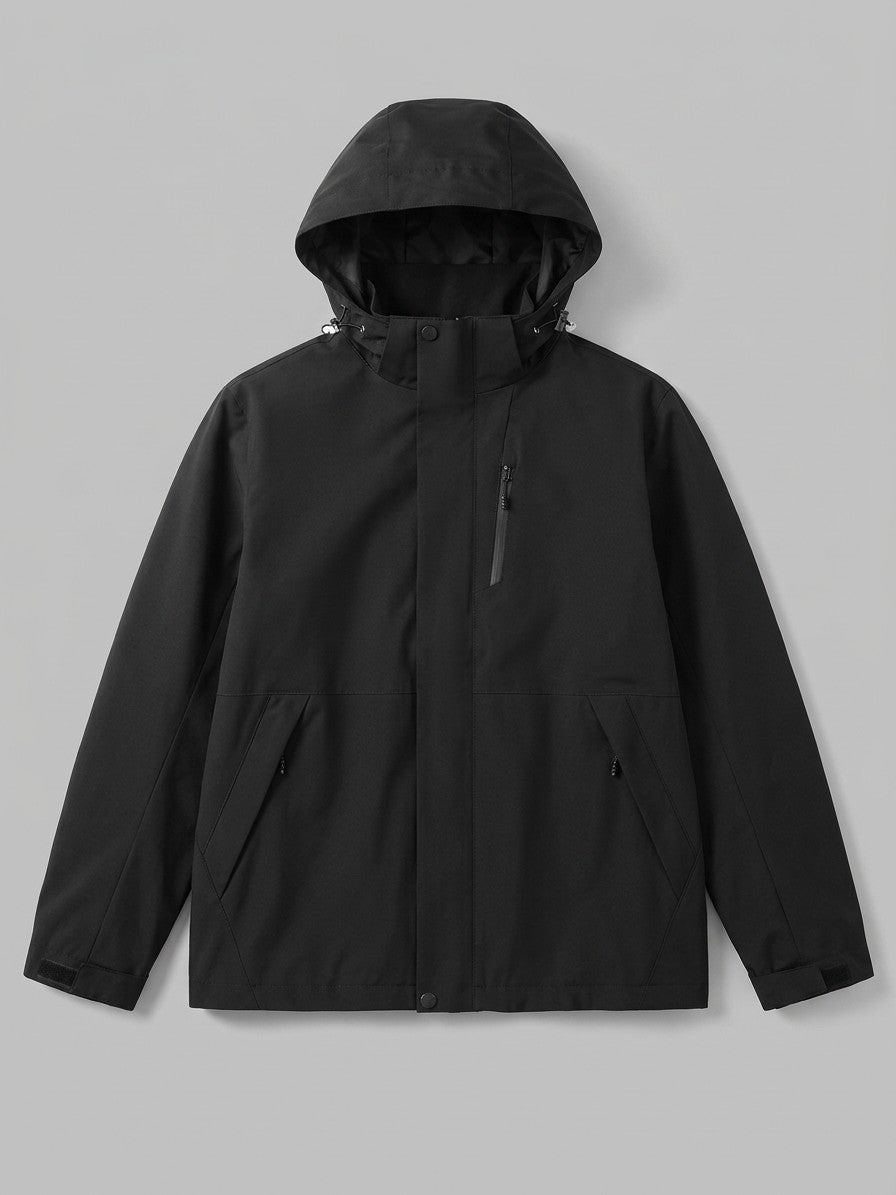 Gozzano Men's Hooded Storm-Flap Rain Jacket — black — packshot
