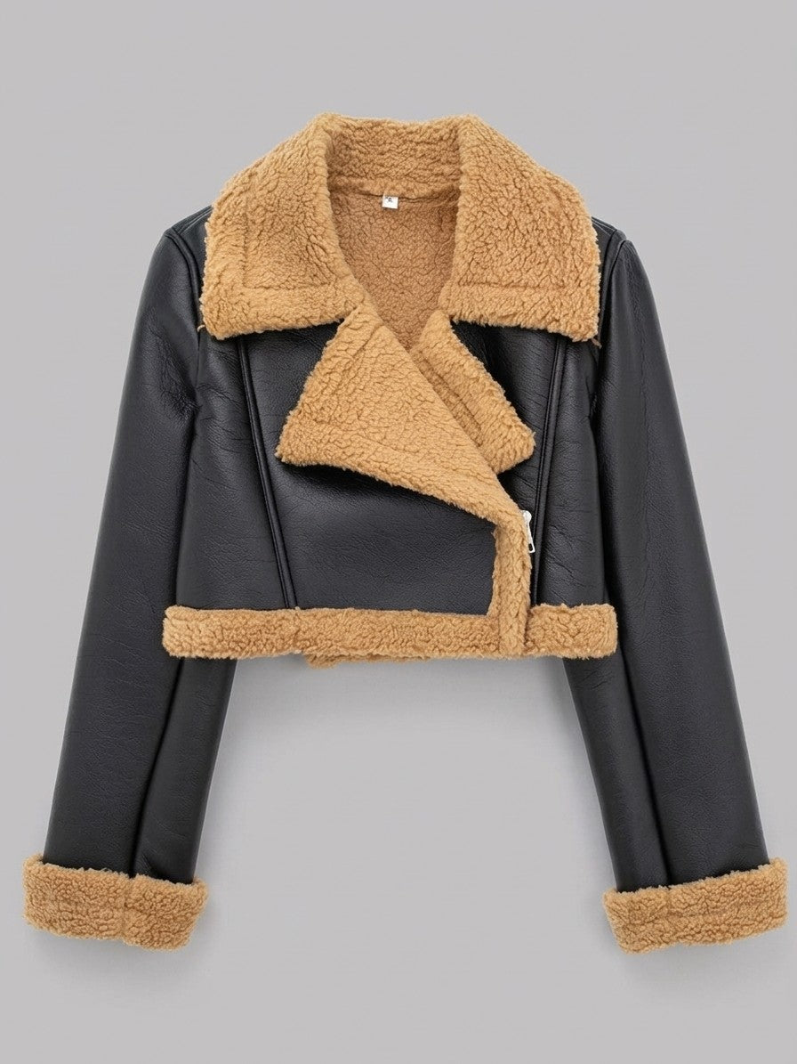 Gradara Women's Cropped Aviator Jacket — black — packshot